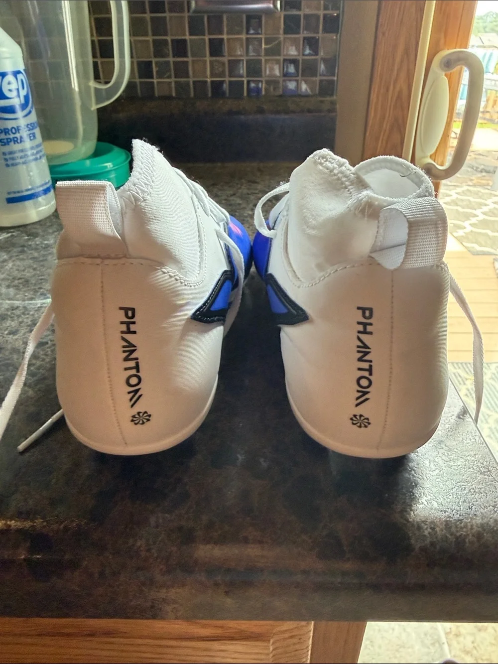 White & Blue Kids Soccer Shoes